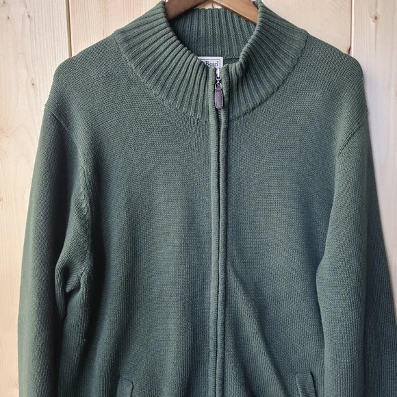 L.L Bean Full Zip Mock Neck Heavy Knit Cotton Sweater Mens Large Regular - Picture 2 of 9